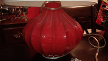 Mid Century Modern Accent Table Lamp Red Ceramic Single Fabric Shade