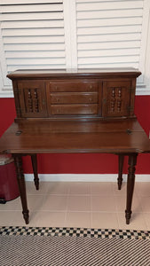 Antique Secretary's Desk With Fold Out Writing Table Drawers And Built In Organizers