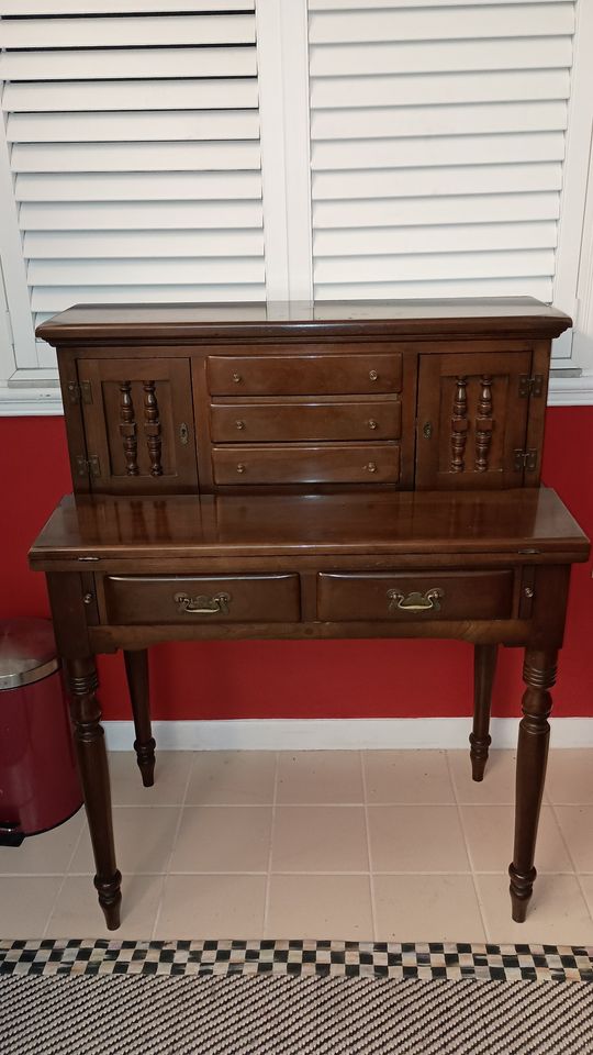 Antique Secretary's Desk With Fold Out Writing Table Drawers And Built In Organizers