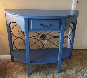(SOLD) Half Moon Wall Console Table with Drawer - Nautical Blue